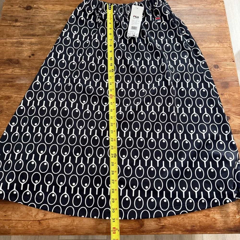 Fila Navy White Tennis‎ Racket Print Midi Skirt w/ Pockets Women's Medium NWT